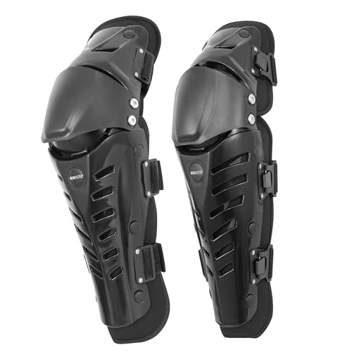 Knee Shin Guards Motorcycle Protective Gear, Knee Pads 3 Sections Adjustable Leg Armor Crashproof 1 Pair, Motocross Gear for Men MTB Riding Mountain Bike (Black, Lengthen)