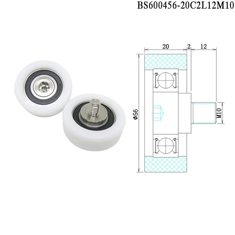 OD 56mm コーティングローラー M10スレッド付き BS600456-20C2L12M10 プラスチックガイドプーリー 直径5