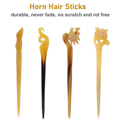 Lawie 7 Pack Ancient Chopsticks Hair Sticks Pins Picks Horn Handmade Carved Long Fork Pen Hairpins Clips Barrettes for Bun Chignon Decorative Hair Accessories - Thumbnail 4