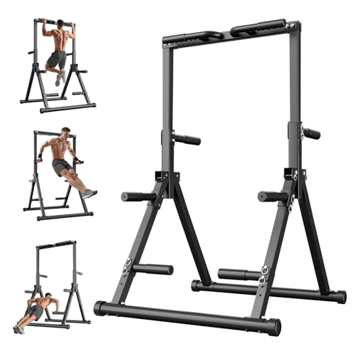 Foldable Free Standing Pull Up Station for Home Gym 480 LBS 7 Level Adjustable Height 195-231cm Pull up Bar Outdoor Power Tower Triangular Structure for Broad & Narrow Shoulders, Back, Arm Training..