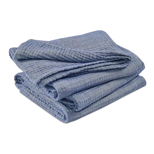 EMME Cotton Muslin Twin Blanket Breathable Gauze Soft Lightweight Adults Gifts for Women (Heather Navy, 60"x80")