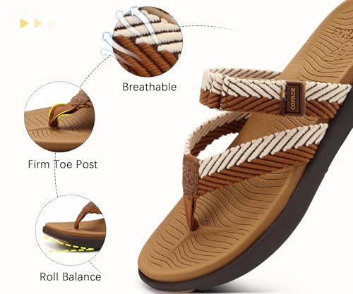 Image of COFACE Womens Trendy Orthotic Flip Flops Lightweight Yoga Mat Thick Cushion Walking Thong Sandals Adjustable Slip On Slippers With Comfortable Plantar Fasciitis Arch Support