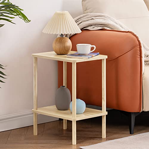 Apicizon 2 Tier End Table Set of 2, Boho Side Table with Storage Shelf, Nightstand Bedside Table for Small Spaces, Bedroom, Living Room, Entryway, Farmhouse, Easy Assembly, Light Natural - Image 3