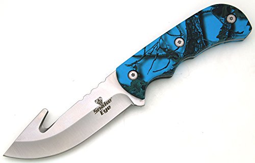 Snake Eye Tactical Skinner Fixed Blade Knife W/ Gut Hook Blade 8.5" Overall Camping Hunting Fishing Outdoors (Blue) #TOP2