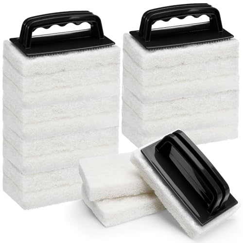 Image of Maxdot 18 Pcs Handled Bath Scrubber Set, 15 Bathroom Scouring Pad 3 Bathtub Scrubber with Handle Non Scratch Soap Scum Remover for Cleaning Sink Shower Tile Swimming Pool Step Corner (Black and White)