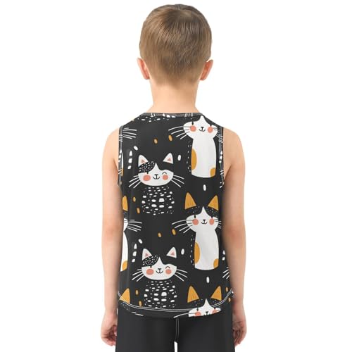 Boys Tank Top Shirts Cartoon Cat Sleeveless T-Shirts Crew Neck for Kids Clothing Children3