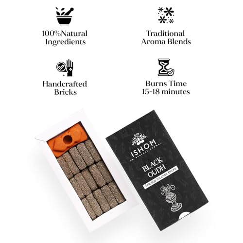 Image of Black Oudh Smudge Incense 15 Bricks with 1 Holder Combo Made with Agarwood Oil & Powder, LongLasting Calming Aroma for Relaxation, Aromatherapy & Prayer, Ideal for Home Purification & Meditation