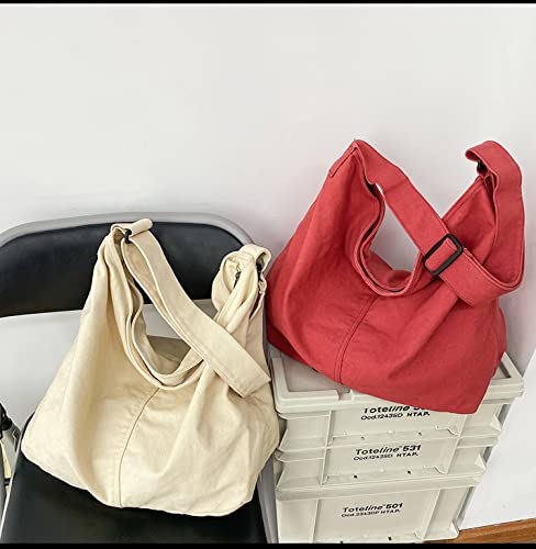Bolso Hobo de Lona para Niñas Casual con Correa Ajustable Beige miniatura 6