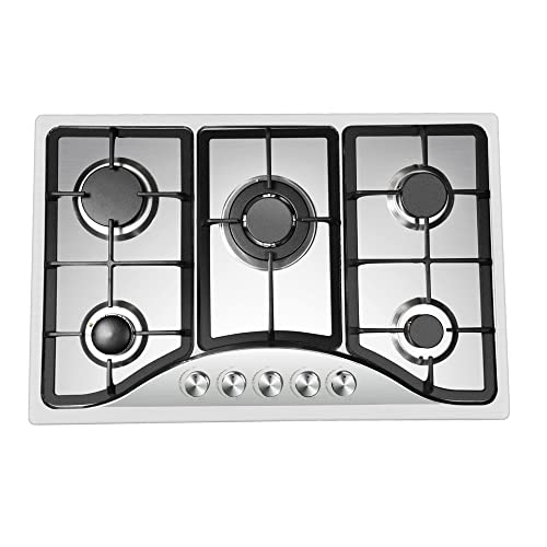 genmine Built in Gas Cooktop 30 Inch with 5 Burners Stainless Steel Gas