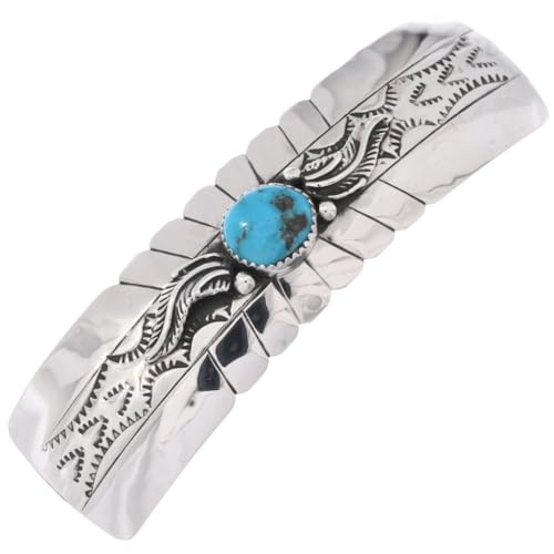 Native American Genuine Turquoise Hair Barrette Hammered Sterling Traditional Nature