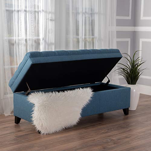 GDF Studio Laguna Tufted Fabric Rectangular Storage Ottoman, Modern Bench for Home Organization, Blue