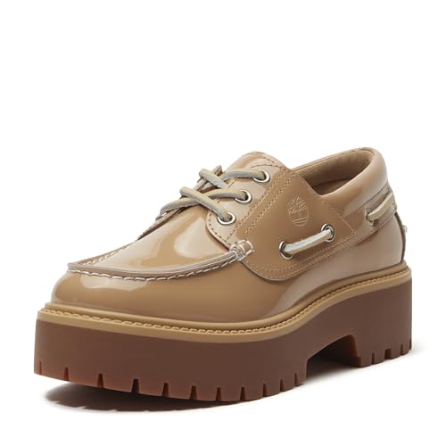 Timberland Women's Stone Street Boat Shoe, Medium Beige Patent Leather, 7 M US