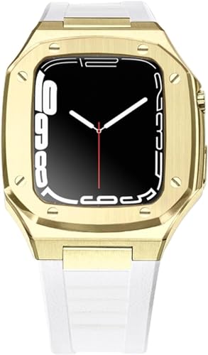 CEKGDB Apple Watch 8 7 6 5 4 SE 41/44/45mm XeXX`[vP[XohCLbgAyʊȎvohی Mod LbgANZT[(G8 white strap,44MM)