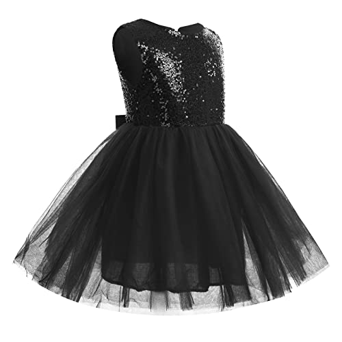 Baby Girl Princess Sequins Tulle Pageant Dress For Cake Smash Birthday Baptism Party Wedding Communion Backless Dance Gown Black 4 Years #TOP3