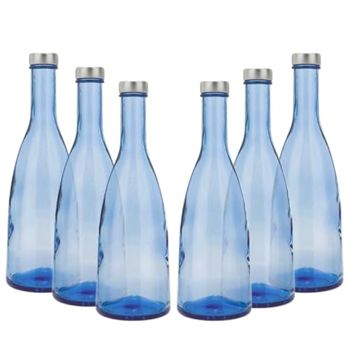 BrandPrint Set di 6 Bottiglie in Vetro Blu Modello VIOLA, 750 ml, Tappo a Vite colore Argento | Bottiglia Vetro Acqua Solarizzata