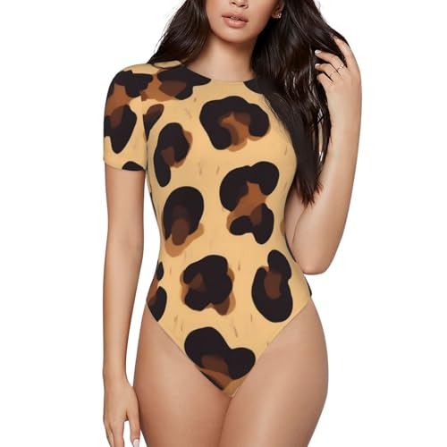 WOEZKEX Women's Cool Cheetah Leopard Print (3) Sexy Bodysuits Short Sleeve Bodysuits