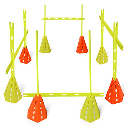 Yes4All Agility Hurdles Cone Set/Agility Training Equipment for Speed and Balance Exercises for All Ages, Suitable for Dog Training, Include Carry Bag - Set 8 Cones & 12 Green Bar