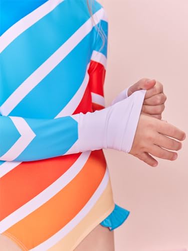 Image of Girls Long Sleeve One Piece Swimsuit Kids Multicolor Rash Guard Zipper Bathing Suits 5-14 Years
