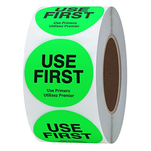 Hybsk USE First Stickers Food Service FIFO Label for Restaurant Inventory Management 1.5 Inch Total 500 Labels Per Roll (Fluorescence Green)