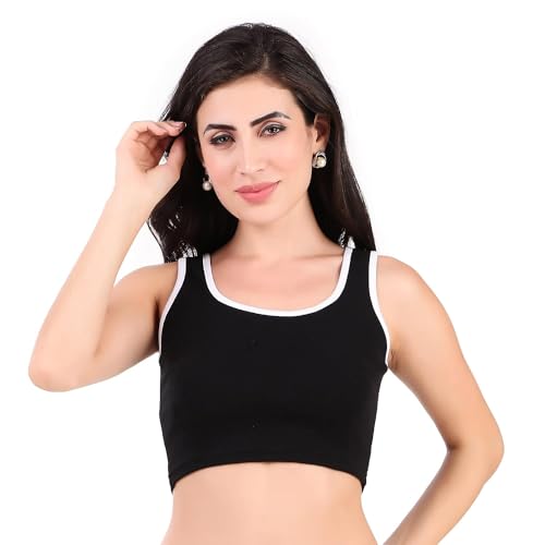 Image of Women's & Girl's Plain Black & White Tank Tops Crop Top (Set of 2)
