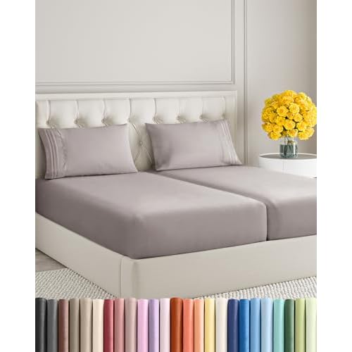 Split King Size 5 Piece Sheet Set - Ultra Soft & Cooling Bed Sheets - Fits 8 Inch to 16 inch Mattress - Wrinkle & Fade Free w/ Deep Pockets - Breathable, Comfy Hotel Luxury Bedding - Light S