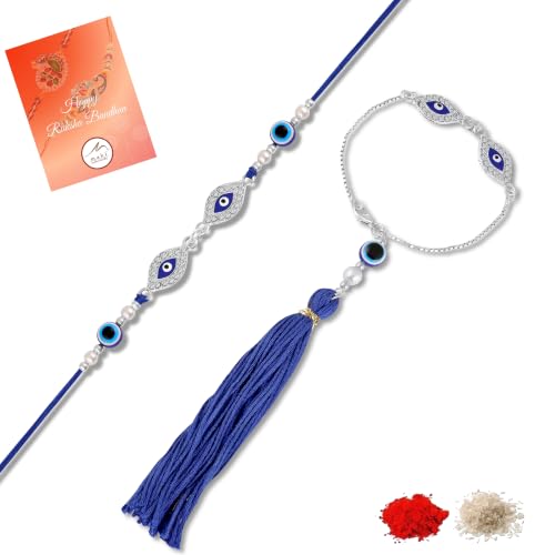 Image of Mahi Rakhi for Brother and Bhabhi with Studded Crystals and Tassels (PARCOL1105521PR)
