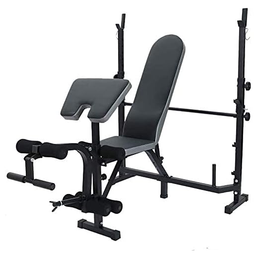 Fitness Home Hantelbänk Skivstångsställ Hantelpall, Tyngdlyftsbänk Sit Up Stol med Benutvecklare och Crunch Handtag