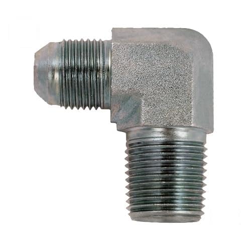 Image of 90 Degree Flared Tube Elbow 1-1 /2 inch JIC Male x 2 inch NPTF Male Pipe Corner Hydraulic Fitting | 2501-24-32