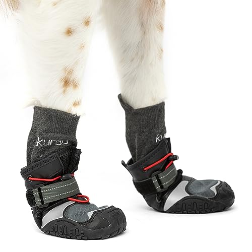 Kurgo Hundeschuhe Blaze Cross - Ganzjahres-Pfotenschutz - wasserfest, reflektierend, rutschfest - inkl. 2 Schuhe - Grau – L