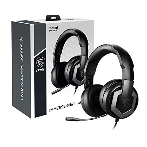 Image of msi Immerse GH61 Gaming Headset, Hi-Res Virtual 7.1 Surround Sound, Built-in ESS DAC & AMP, 3D Audio, Swappable Ear Cushions, 3.5mm Jack /USB, Carrying Case Included, PC /Mac /PS4 /Xbox
