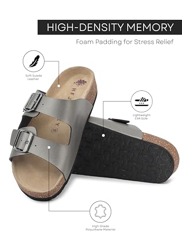 Image of HF JOURNEY Women's Cork Footbed Sandal,Slip On Entry,(Size 36-41) PU, Casual Lounging Slipper, EVA Sole, Flat Heel, Amelia 2.0