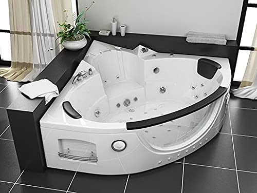 Whirlpool Badewanne 152 x 152 cm weiß Frontglas 28 Düsen Cover