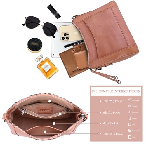 Image of Iswee Leather Crossbody Bags for Women Shoulder Purse Medium Hobo Genuine Leather Satchel Purses and Handbags