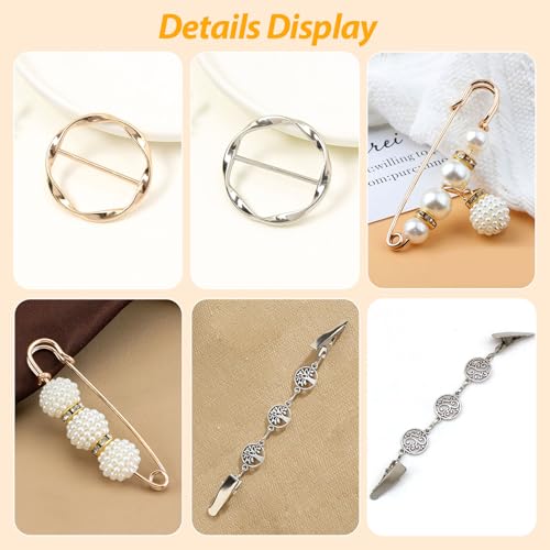 Image of 8 Pcs Fashion Accessories -Vintage Sweater Clips Scarf Ring Clip -Shirt /Dress /Ties /Sweater /Shawl Clips Pearl Brooch Pins -Brooches for Women Circle Clip Decoration (C)