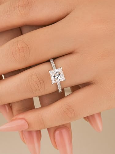 2 Carat Princess Cut Moissanite Engagement Ring for Women, Lab-Created D Color VVS1 S925 Silver Solitaire Ring, Classic Bridal Jewelry Gift4