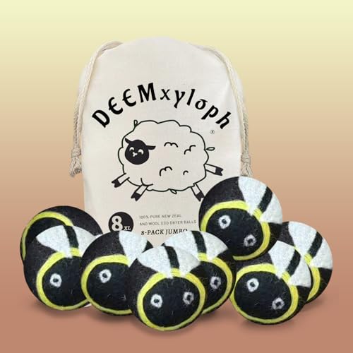 Bumblebee Wool Dryer Balls 8-Pack,Natural Fabric Softener Replacement, Vibrant Multi-Tone Design, Year-Round Static Control - Shorten Dryer Time for Kids' Clothes, Blankets & Delicates