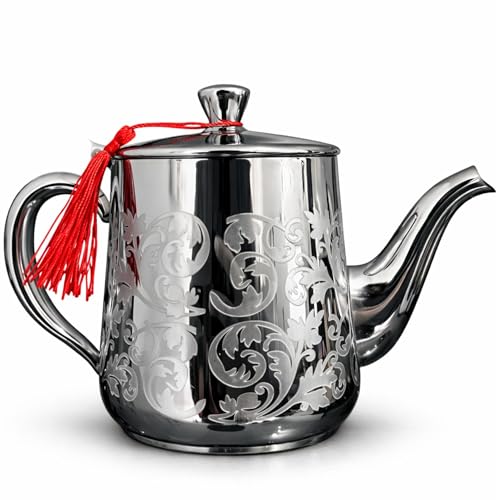 Chef Elements Moroccan-Style Stainless Steel Teapot, 1.2 L, Elegant Silver Finish