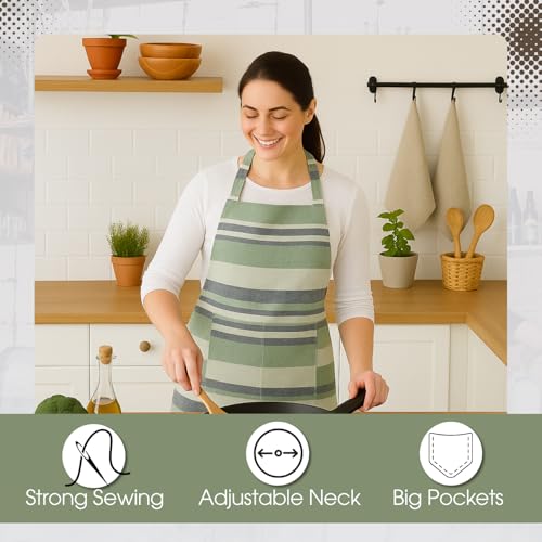 Image of Unisex Cooking Aprons | Waterproof Apron | Striped Design with 2 Front Pockets & Adjustable Neck Strap | Durable, Oil & Stain Resistant | Chef Apron for Cooking
