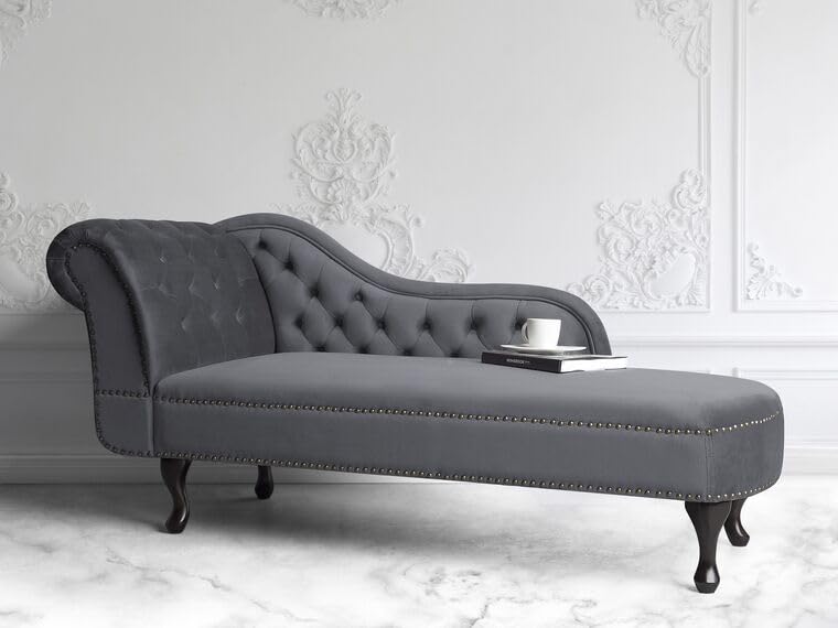 Image of Velvet Modern Chesterfield Chaise Lounge Couch 166 X 63 X 76 for Your Loving Space (Dark Grey, Left Arm)