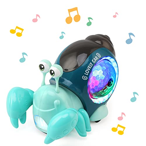 Ballery Juguete Cangrejo Que Gatear para Bebés, Juguetes de Cangrejo, Juguetes Eléctricos de Cangrejo de Escape de Inducción con Música y Luces Led Evitación Automática De Obstáculos (Verde)