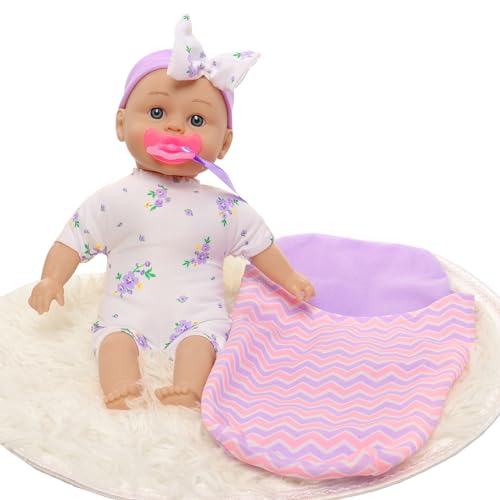 Barwa 10 Inch Reborn Baby Doll with Sleeping Bag Pacifier Realistic Soft Baby Dolls with Hairband for Toddlers Best Gift