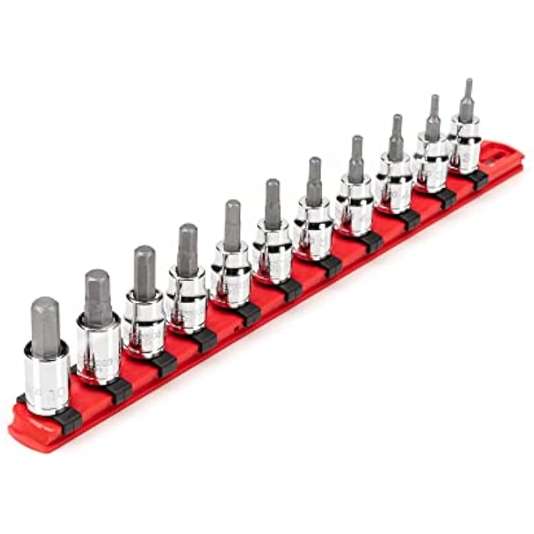 TEKTON 3/8 Inch Drive Hex Bit Socket Set with Rail, 11-Piece (3-10 mm) | SHB91107