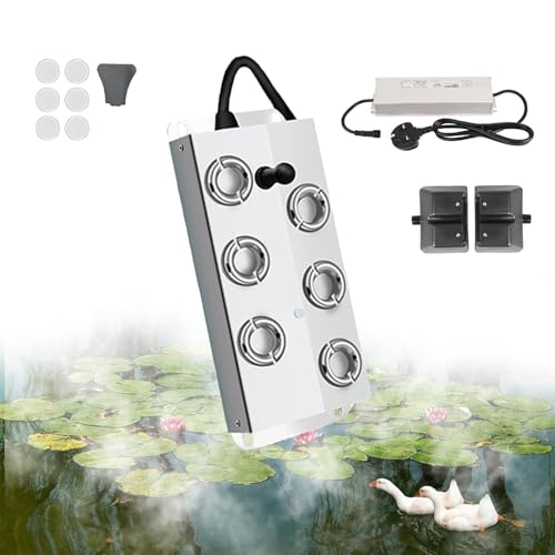 Hocomay Ultraschall Vernebler, 6 Kopf Nebelmaschine, 4.5L/H Ultraschall Nebelgerät mit Boje & Wasserdichtem Netzteil, Nebler Fogger Mist für Teich, Garten, Springbrunnen