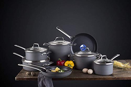 Cooksmark Hard Anodized Nonstick Induction Cookware Set,13-Piece Aluminum Pots And Pans Set With Lids, Dishwasher Safe Oven Safe, Black #TOP1