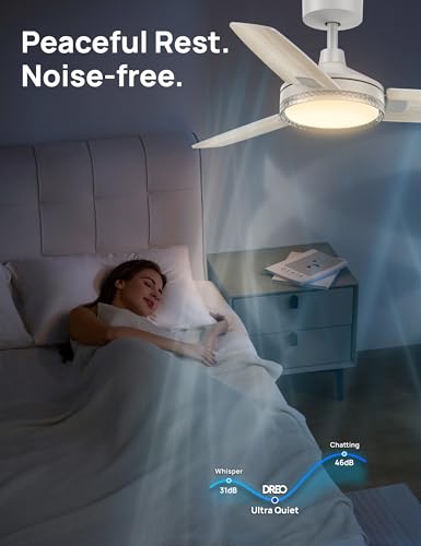 DREO Ceiling Fans with Lights and Remote, 42'' White Ceiling Fan, 5CCT, 6-Level Dimmable, 6 Speeds, Quick-install, Quiet Reversible DC Motor, 1-4-8H Timer, Bedroom Ceiling Fan thumbnail 5