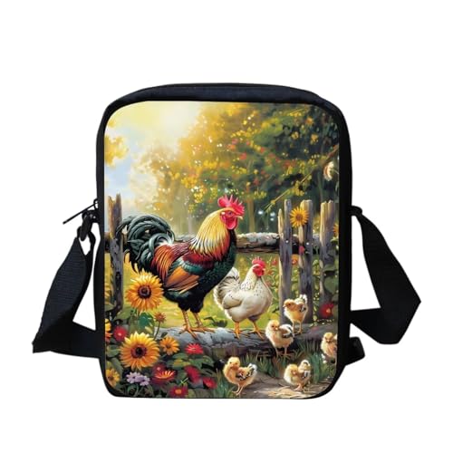 HUGS IDEA Rooster Chicken Floral Print Women Girls Small Messenger Handbag Mini Crossbody Clutch Purse Bookbag