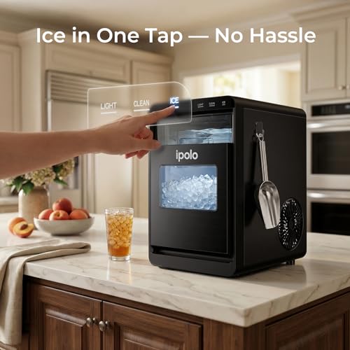 Image of Nugget Ice Maker Countertop, 44 lb /Day, Chewable Ice, Self-Cleaning | Brushed Black Stainless Steel, TDS Pen, Stainless Steel Ice Scoop with Hook, Soft Pebble Ice for Home Kitchen, Office & RV