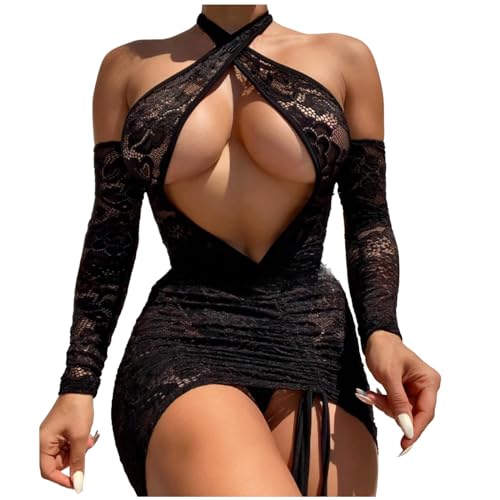 Catálogo para Comprar On-line Lenceria para Dama que Puedes Comprar On-line. 49 Body de lencería para mujer, de encaje favorecedor, lencería traviesa, sexy de una pieza, lencería transparente para mujer, Negro -, Small