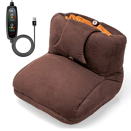Calientapiés Eléctrico Calentadores para Pies Calentamiento ultrarápido, Suave, Transpirable, Interior Lavable a Mano 32 x 28 x 22 cm - Color Marrón