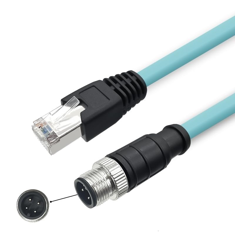 M12 to RJ45 Cat7 Ethernet Cable, 10Gbps 10 Gigabit, High Flexible PUR Jacket, Shielded Twisted Pair (STP) for Industrial Automation (4 Pin A-Code Male to RJ45, 10 Meter)